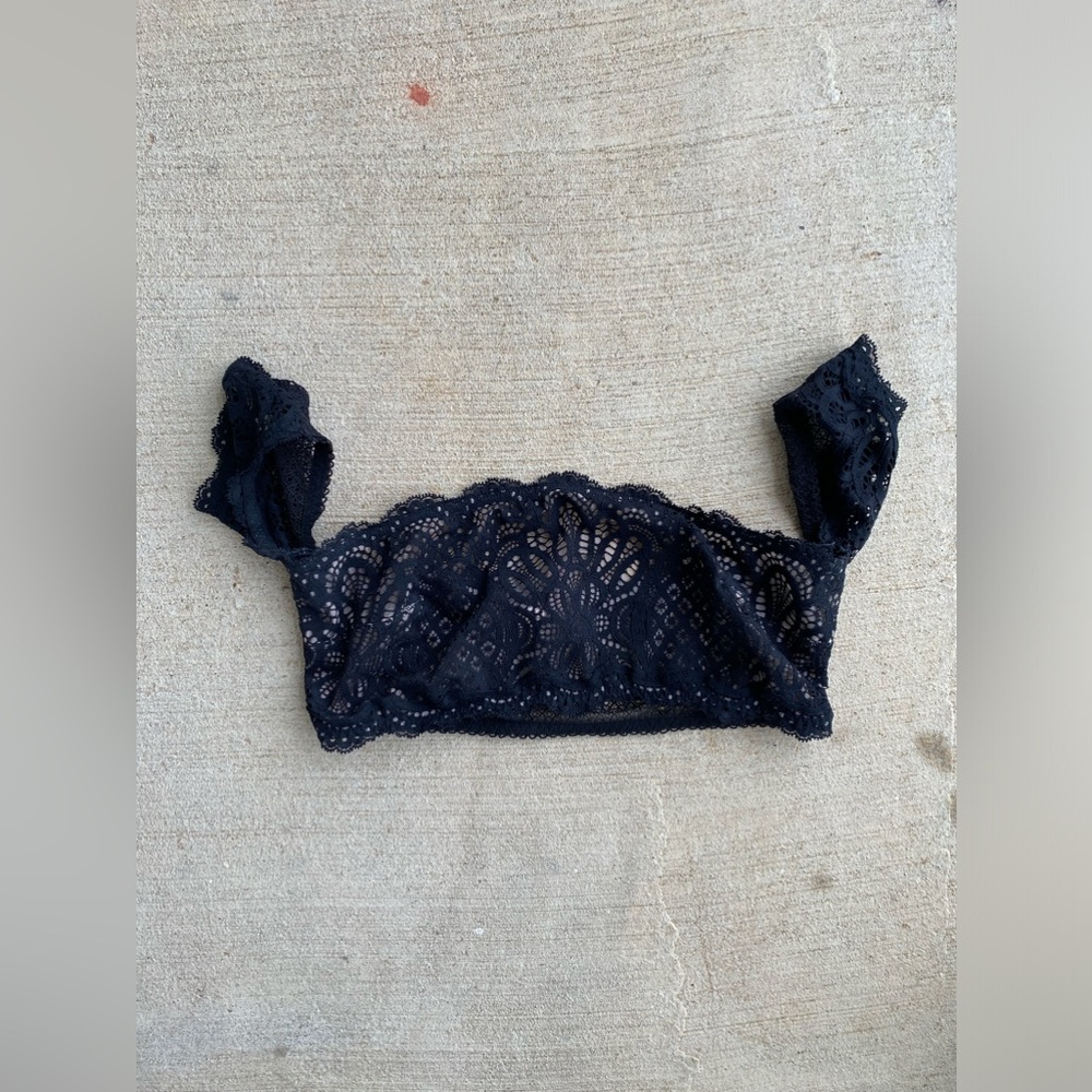 Dream Angels Black Lace Off the Shoulder Bralette, Size Medium
